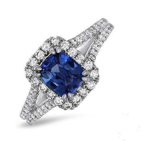 Cuscino Ceylon Zaffiro Diamante Anello Accenti 3 Carati WG 14K - harrychadent.it