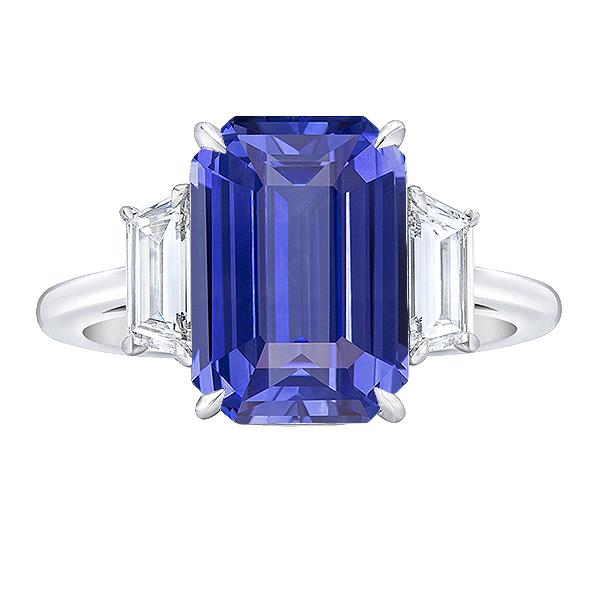 Anello con 3 pietre blu zaffiro smeraldo e diamanti trapezoidali 3.50 carati - harrychadent.it