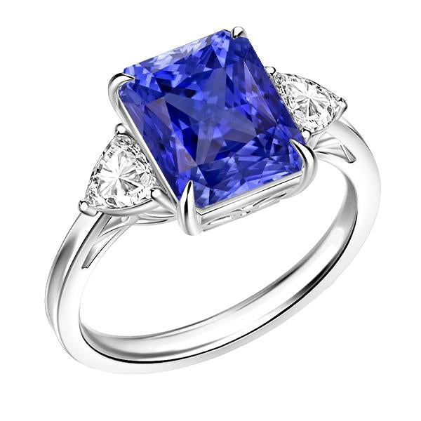 Anello con 3 pietre di diamante trilliant blu zaffiro 3 carati con traliccio - harrychadent.it