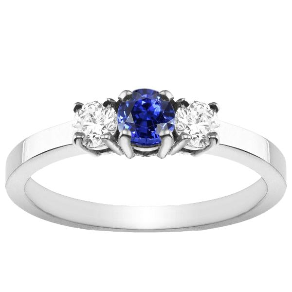 Anello con 3 pietre di zaffiro blu e diamante. 1.50 carati. set di cestini in oro a 4 punte - harrychadent.it