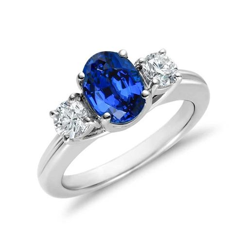 Anello con 3 zaffiri dello Sri Lanka in stile pietra con diamanti 3 carati WG 14K - harrychadent.it