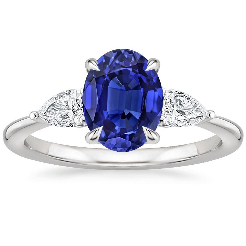 Anello Tre Pietre Diamante Zaffiro Ceylon Taglio Ovale 3.50 Carati - harrychadent.it