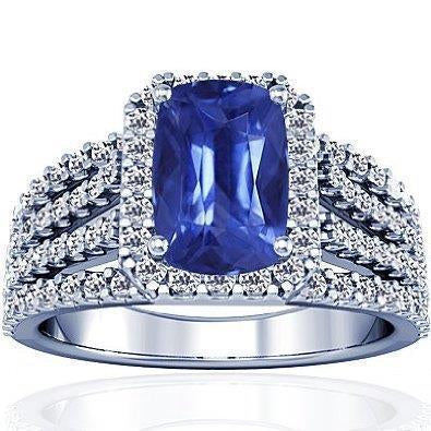 Anello con cuscino da 5,50 carati e zaffiro Ceylon rotondo con diamanti WG 14K - harrychadent.it