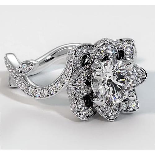 Anello con diamante Fiore di loto 2.50 carati con montatura a 4 griffe in oro bianco - harrychadent.it
