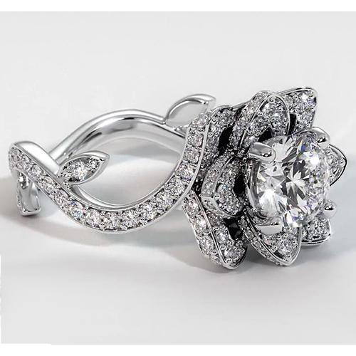Anello con diamante Fiore di loto 2.50 carati con montatura a 4 griffe in oro bianco - harrychadent.it