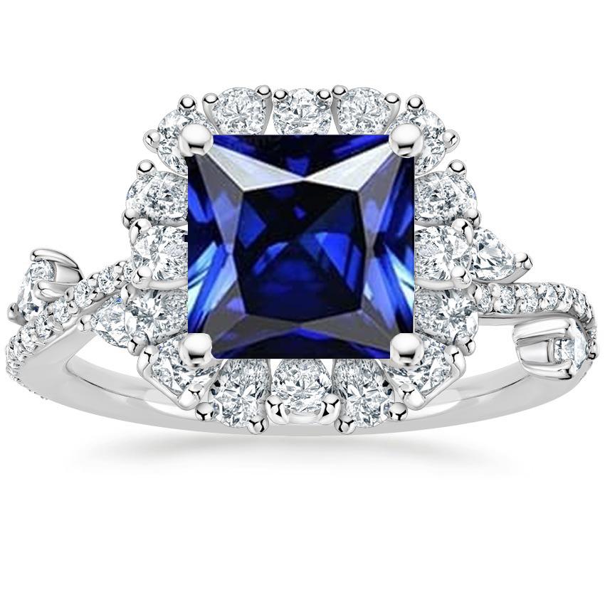Anello con diamante Halo Blue Zaffiro taglio Princess con accenti 7.50 carati - harrychadent.it