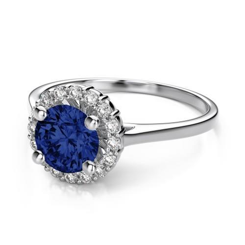Anello con diamante Halo con zaffiro di Ceylon rotondo da 2 ct - harrychadent.it
