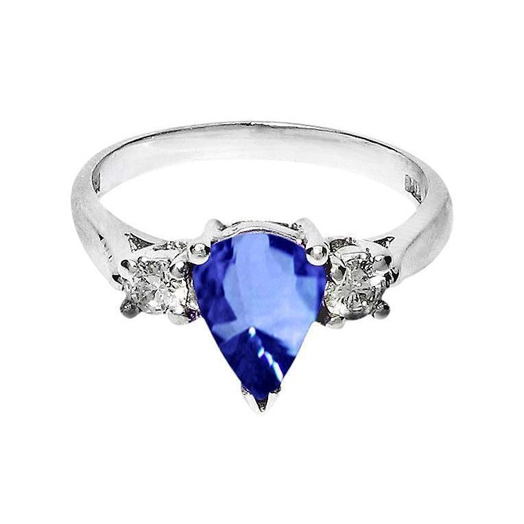 Anello in oro bianco con diamante e zaffiro di Ceylon a pera, gioielli da 4,21 ct - harrychadent.it