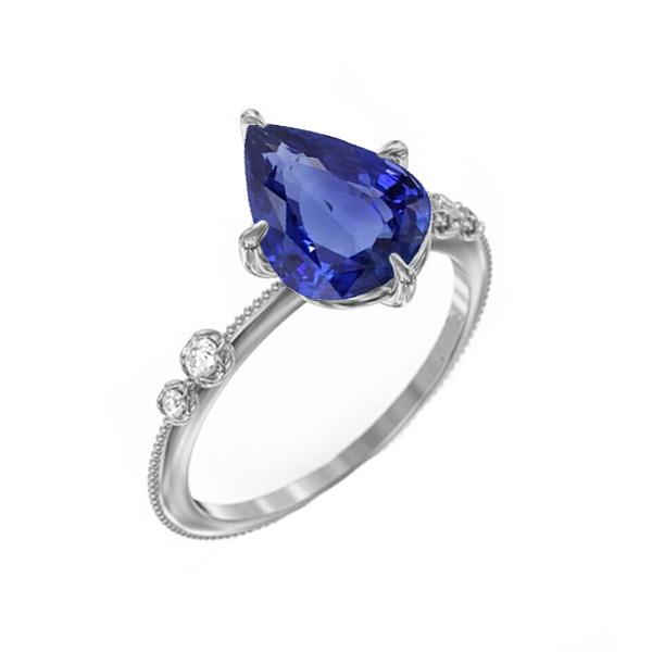 Anello con diamante. pera. zaffiro di Ceylon. 5 pietre. 2.50 carati - harrychadent.it