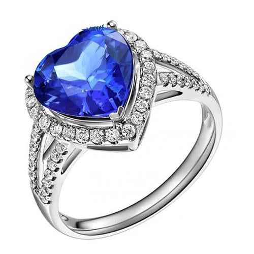 Anello in oro bianco 14K con diamanti e zaffiro blu di Ceylon da 4,60 ct - harrychadent.it