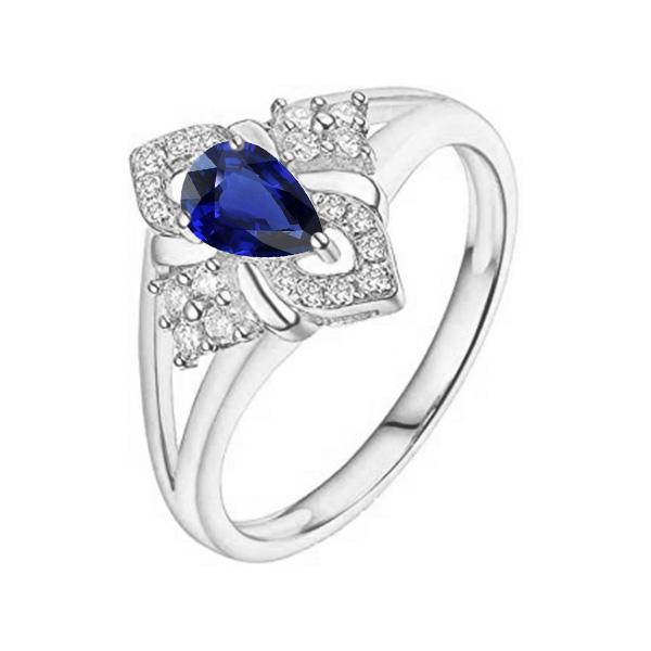 Anello con diamanti e pietre preziose Pera Zaffiro dello Sri Lanka Oro 14K 2.50 carati - harrychadent.it