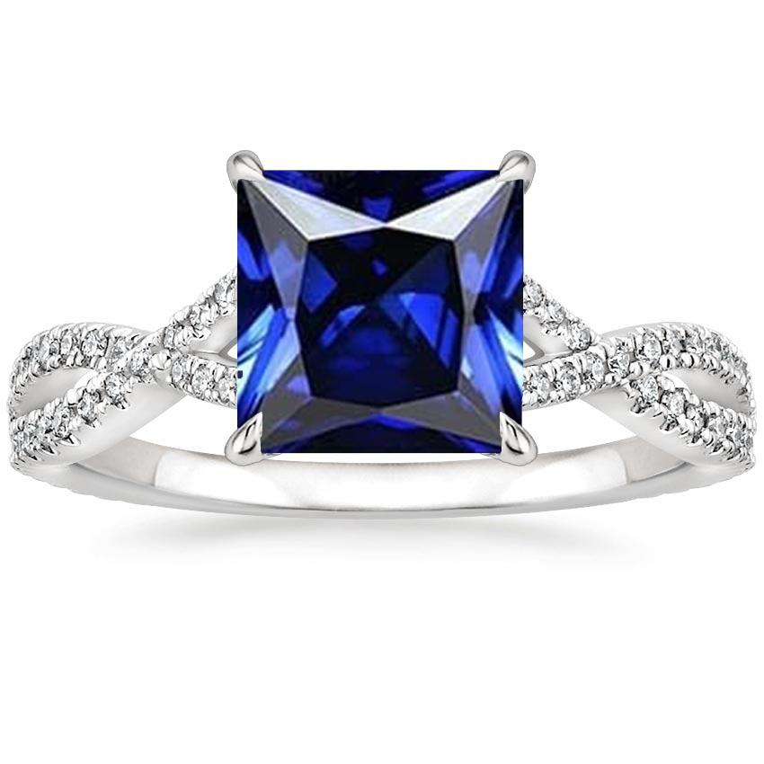 Anello con diamanti e zaffiri principessa con accenti. gambo intrecciato da 6.50 carati - harrychadent.it