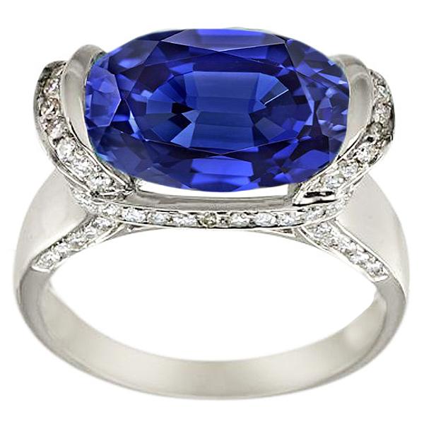 Anello con diamanti tondi e zaffiri blu taglio ovale con montatura a barra 4.50 carati - harrychadent.it