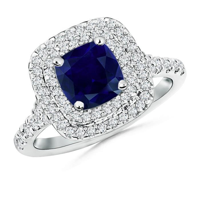 Anello con doppio alone e zaffiro di Ceylon in oro bianco 4,0 carati 14K - harrychadent.it