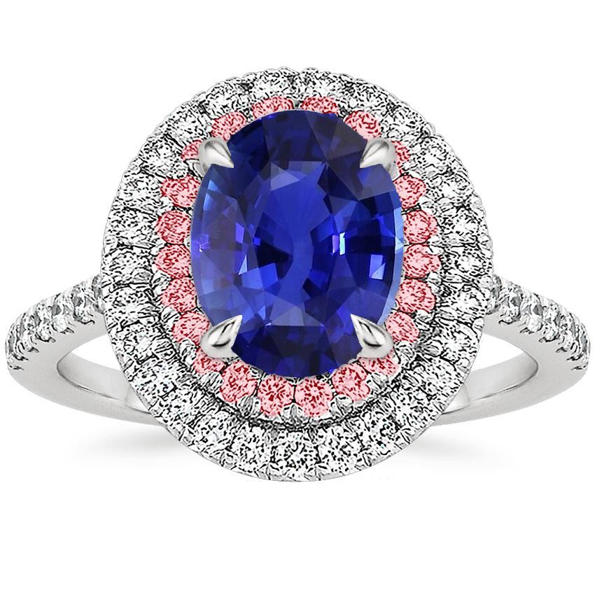 Anello con doppio anello di diamanti. ovale. blu e rosa. con zaffiro. 5 carati. set di griffe - harrychadent.it