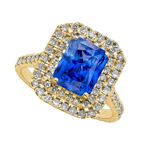 Anello con doppio diamante e zaffiro di Ceylon 3.50 carati da donna in oro giallo - harrychadent.it