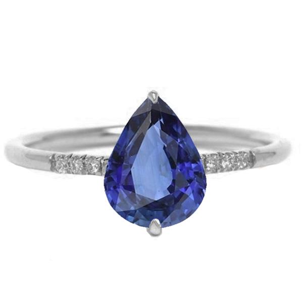 Anello con gemma di pera blu zaffiro e piccoli diamanti rotondi 3 carati - harrychadent.it