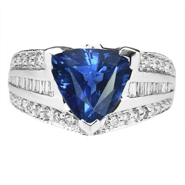 Anello con gemme trilioni di zaffiri 4.50 carati baguette e diamanti rotondi - harrychadent.it