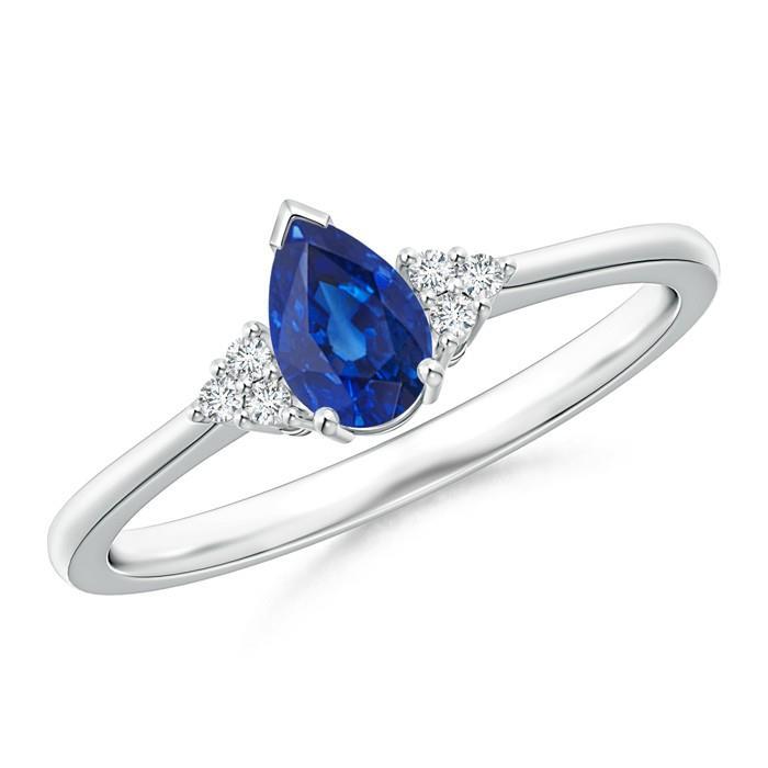 Anello con pera e zaffiro di Ceylon taglio rotondo, 1,85 ct. Oro bianco 14K - harrychadent.it