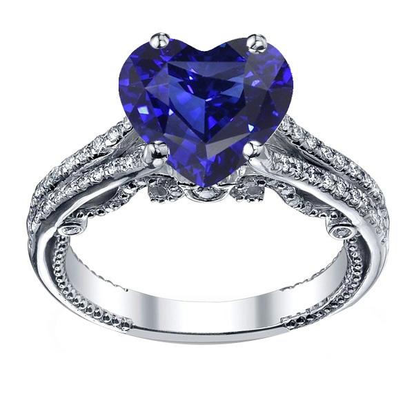 Anello con pietre preziose Zaffiro dello Sri Lanka taglio a cuore 4.50 carati con gambo in filigrana - harrychadent.it