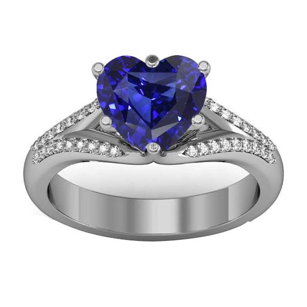 Anello con pietre preziose Zaffiro di Ceylon. pavé di diamanti. gambo diviso 3.50 carati - harrychadent.it