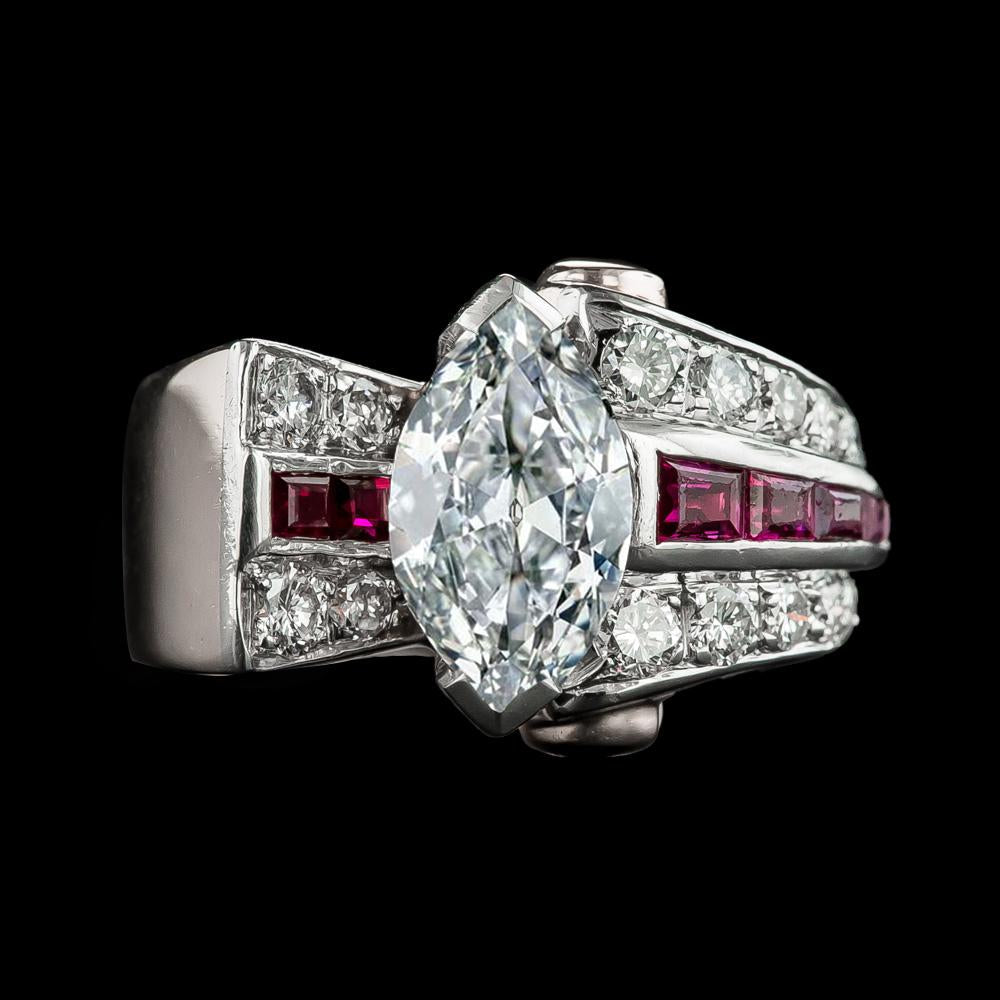 Anello con rubini baguette con diamanti taglio antico marquise V Prong Set 6,50 carati - harrychadent.it