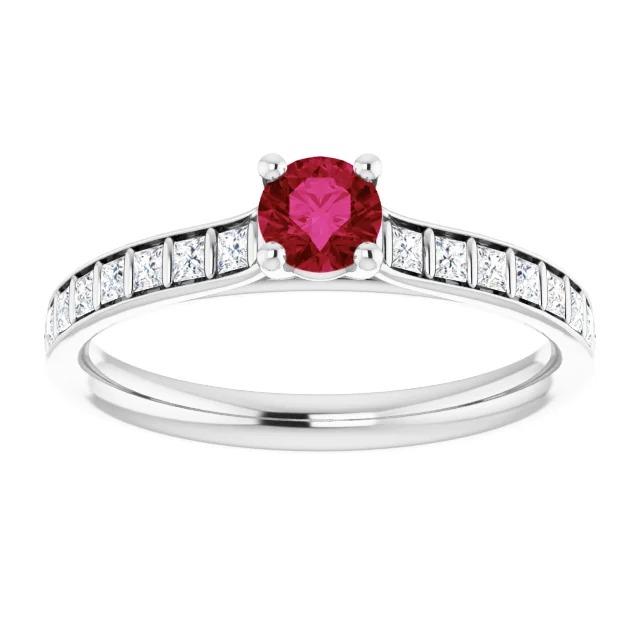 Anello con rubini tondi e diamanti da principessa in oro bianco 2 carati 14K - harrychadent.it
