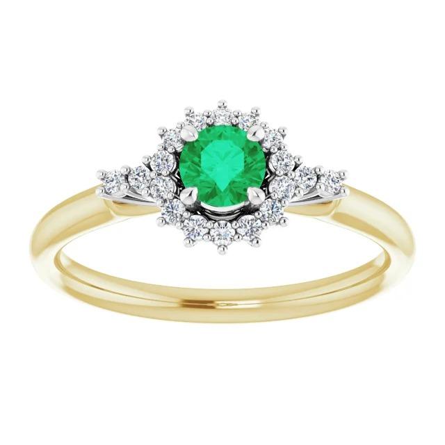 Anello con smeraldo verde rotondo con diamante da 1.50 carati oro bicolore 14K - harrychadent.it