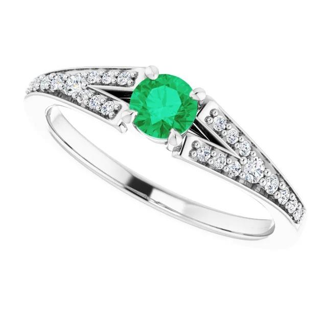 Anello con smeraldo verde rotondo con gambo diviso 1.75 carati in oro bianco 14K - harrychadent.it