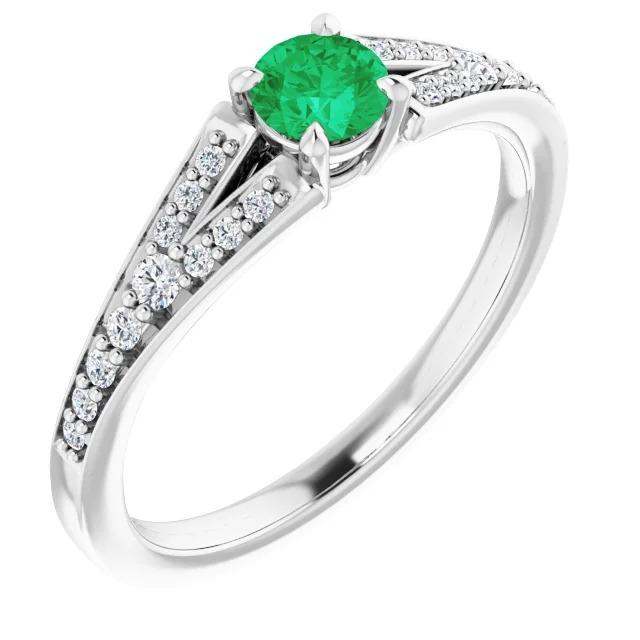 Anello con smeraldo verde rotondo con gambo diviso 1.75 carati in oro bianco 14K - harrychadent.it