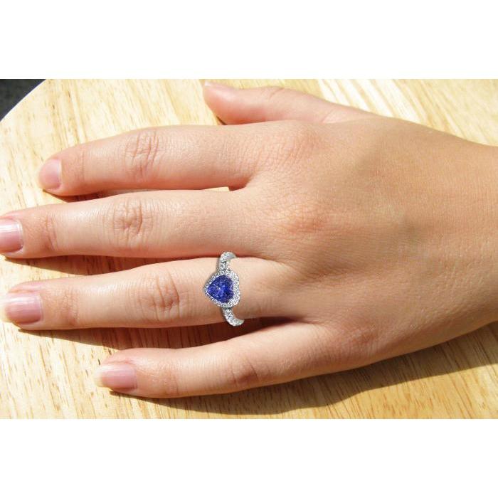 Anello con tanzanite a taglio cuore e diamante rotondo in oro 14 kt da 2,10 ct - harrychadent.it