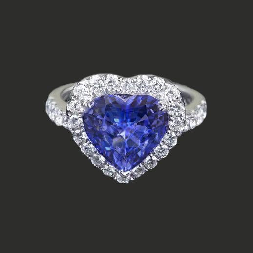 Anello con tanzanite a taglio cuore e diamante rotondo in oro 14 kt da 2,10 ct - harrychadent.it