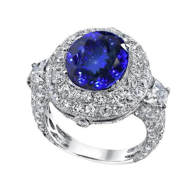 Anello con tanzanite ovale e diamanti da 6,01 ct in oro bianco 14K - harrychadent.it