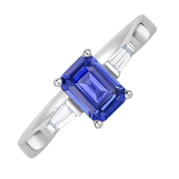 Anello con tre pietre Smeraldo Zaffiro e Diamanti Baguette affusolati 3 Carati - harrychadent.it