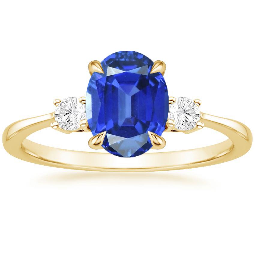 Anello con tre pietre di zaffiro blu ovale e diamanti rotondi Oro 5.50 carati - harrychadent.it