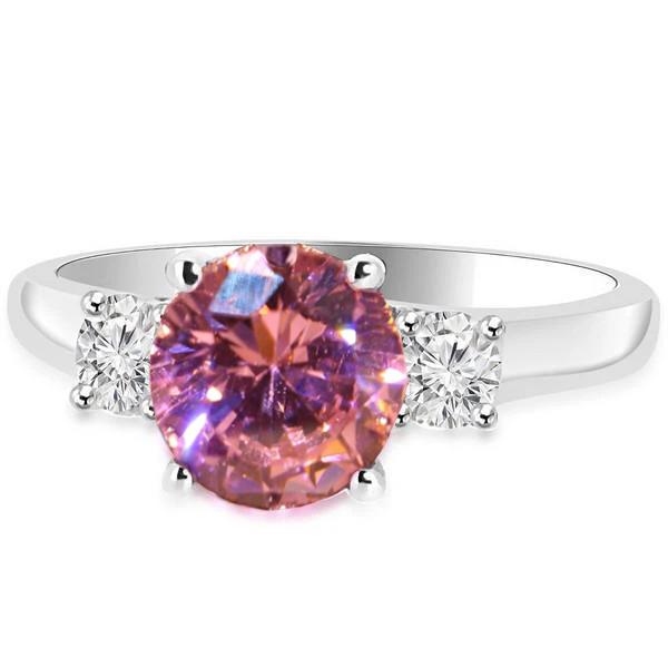 Anello con tre pietre di zaffiro rosa taglio rotondo da 2.50 carati oro bianco 14K - harrychadent.it