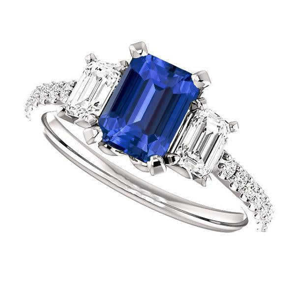 Anello con tre pietre di zaffiro smeraldo e diamanti accentati 4.50 carati - harrychadent.it