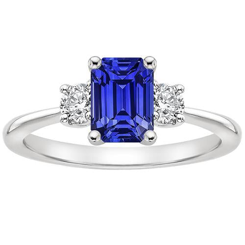 Anello con tre pietre preziose. diamante rotondo e zaffiro di Ceylon 3.50 carati - harrychadent.it
