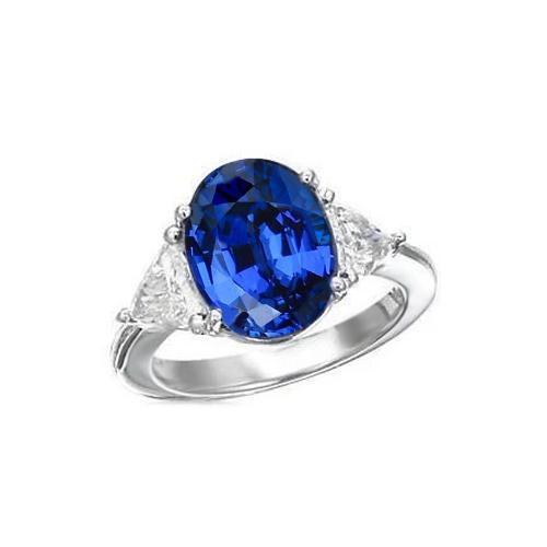 Anello in oro bianco con diamanti ovale e trilioni di zaffiri di Ceylon da 3,50 ct - harrychadent.it