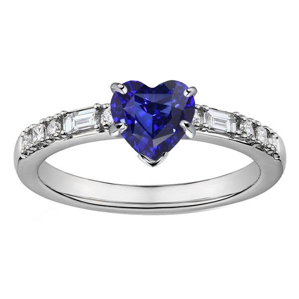 Anello con zaffiri a cuore con pietre preziose Baguette e diamanti Princess 2.50 carati - harrychadent.it
