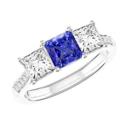 Anello con zaffiri a cuscino con pietre preziose Princess e diamanti rotondi 3 carati - harrychadent.it