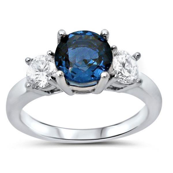 Anello con 3 zaffiri ovali e diamanti rotondi in oro bianco da 4 kt 14K - harrychadent.it