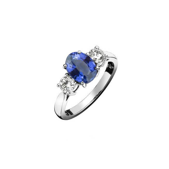 Anello in oro bianco 14K con tre pietre da 3,50 carati, zaffiro e diamanti - harrychadent.it