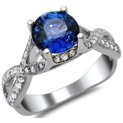 Anello in oro bianco 14K con zaffiro di Ceylon e diamanti rotondi da 3 ct - harrychadent.it