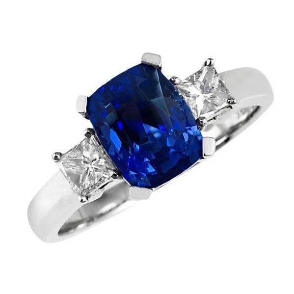 Zaffiro di Ceylon con 3 pietre e diamanti da 4,01 ct. Anello Oro Bianco 14K - harrychadent.it