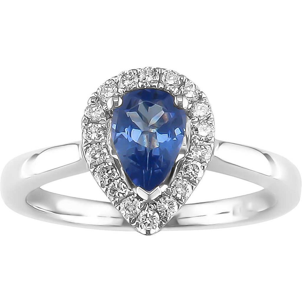 Anello con zaffiro di Ceylon a forma di pera e diamanti, oro bianco 14 kt, 3,30 ct, 14 kt - harrychadent.it