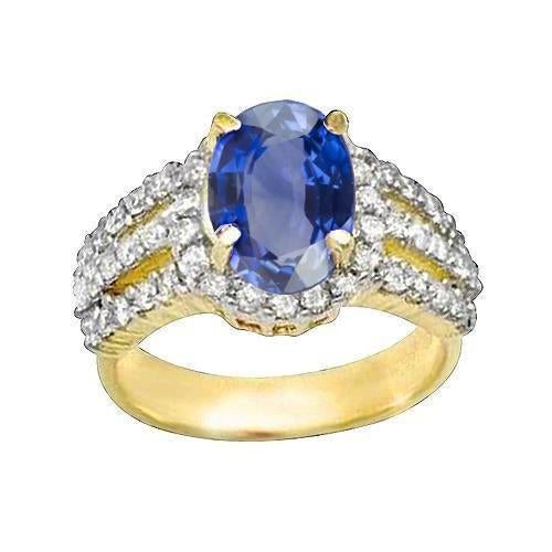 Anello con zaffiro di Ceylon ovale e diamanti rotondi in oro 14 carati 3,51 carati - harrychadent.it