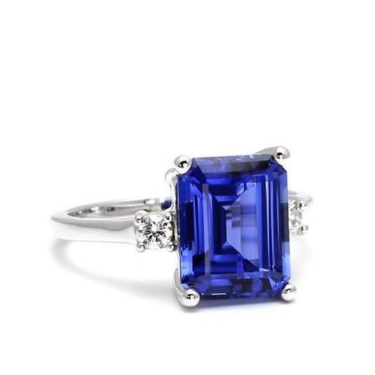 Anello in oro bianco 14K con smeraldo e zaffiro di Ceylon taglio rotondo da 3 ct - harrychadent.it