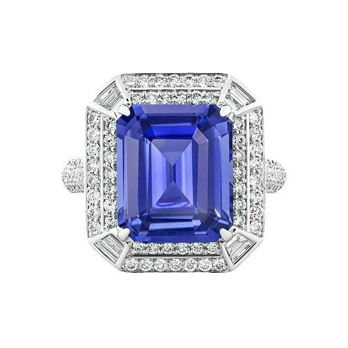 Anello con zaffiro blu con diamante a forma di smeraldo 4.50 carati con pavé di accenti - harrychadent.it