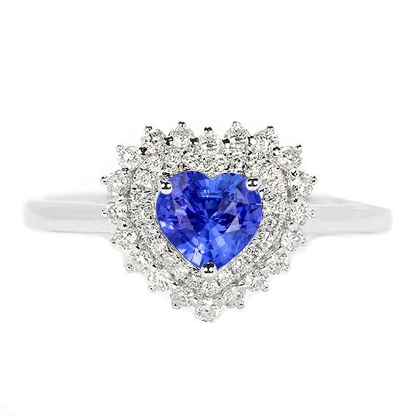 Anello con zaffiro blu naturale a forma di cuore con diamante Halo 3 carati stile stella - harrychadent.it